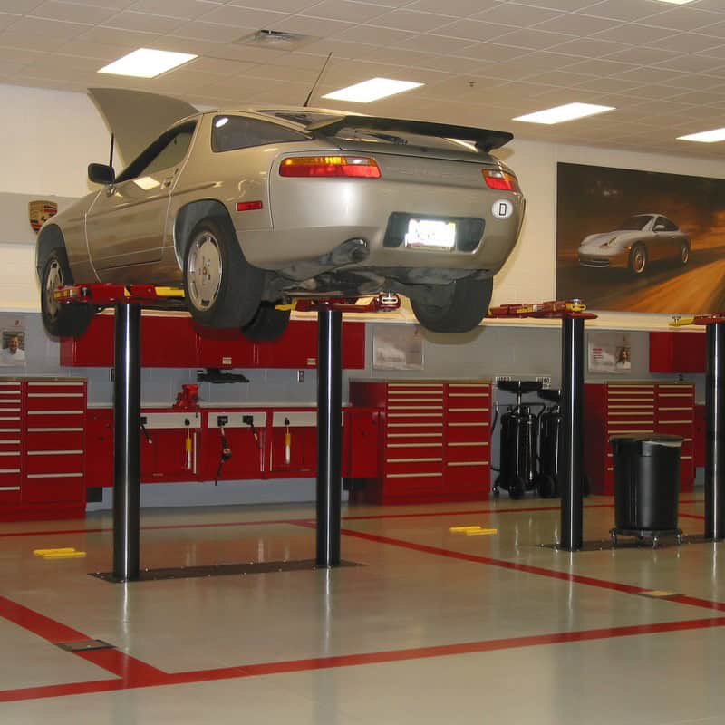 Types-Of-Car-Lifts-Multi-Post-Inground-Lift-with-porsche-Rotary-Rotary-Lift-